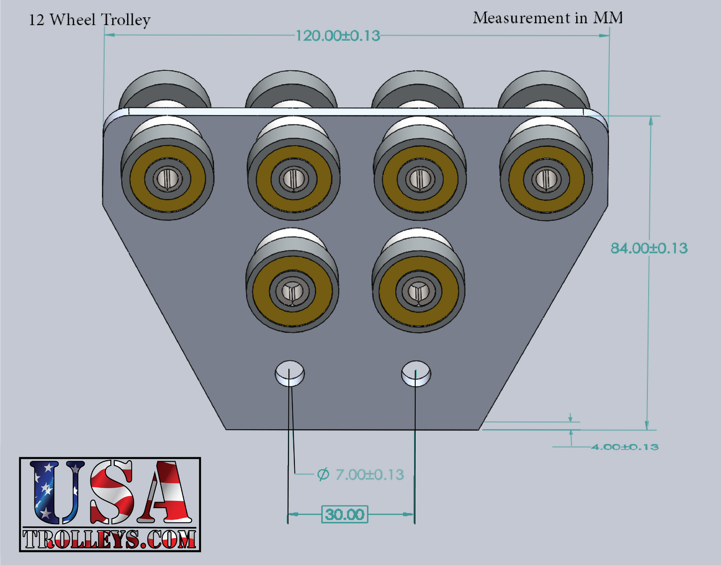 USA Trolleys - 12 Wheel Unistrut / Superstrut Trolley Specifications