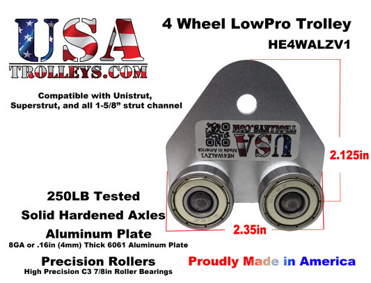 4 Wheel LowPro HD Strut Channel Trolley