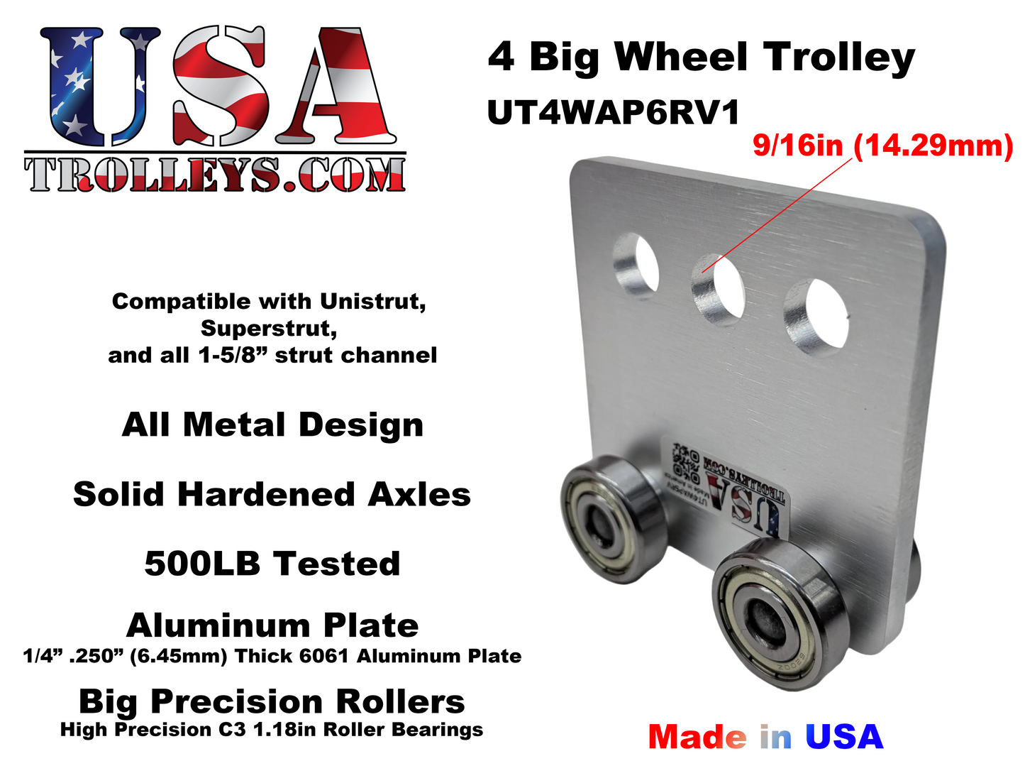4 Big Wheel Heavy Duty Strut Channel Trolley