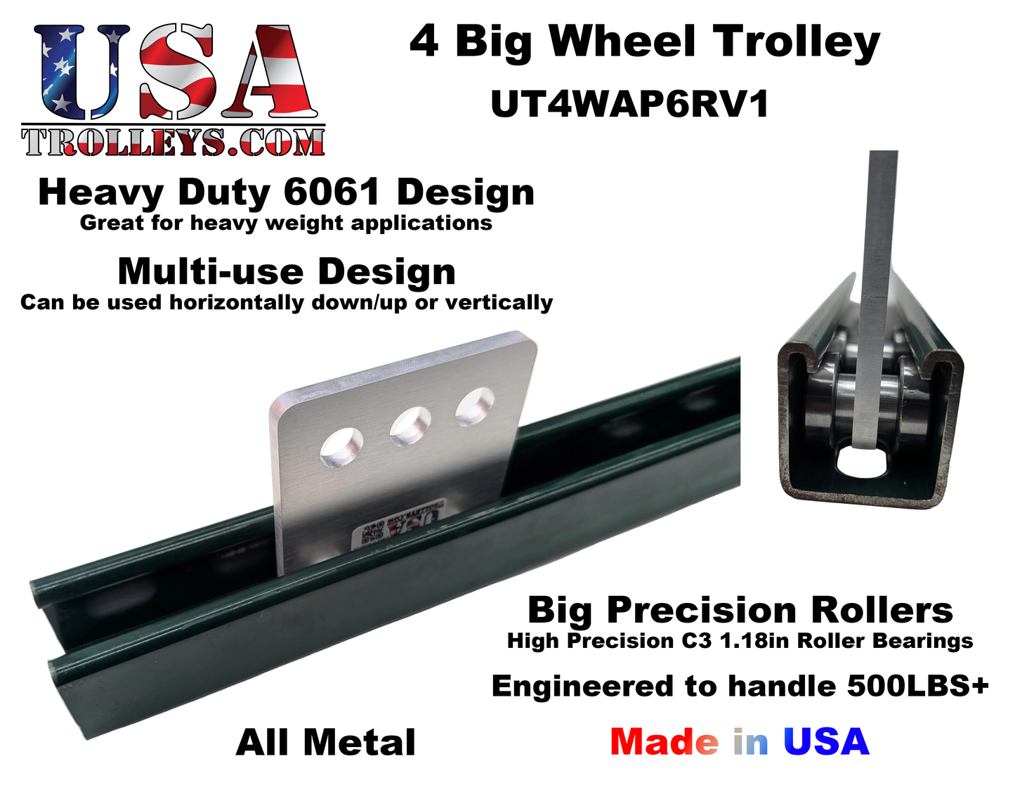 4 Big Wheel Heavy Duty Strut Channel Trolley
